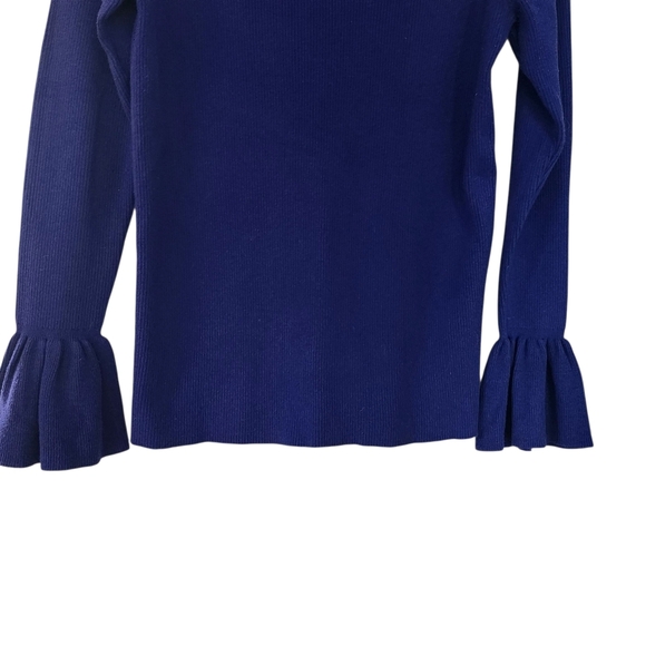 Ralph Lauren Sz L Blue Purple Fitted Bell Sleeve Ribbed Knit Pullover Flare Cuff - Picture 13 of 14